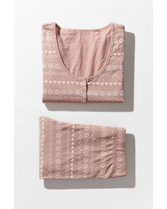 Ribbed Cotton Pyjamas Beige/patterned