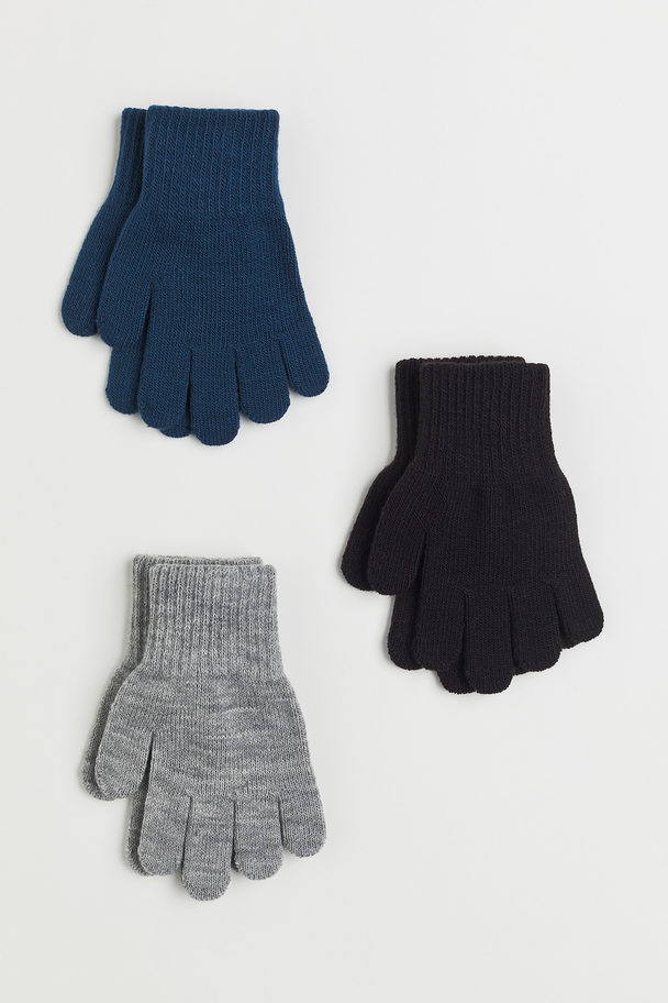 H&M 3 Paar Handschoenen Marineblauw/zwart/lichtgrijs