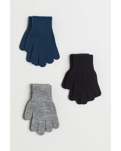 3 Paar Handschoenen Marineblauw/zwart/lichtgrijs