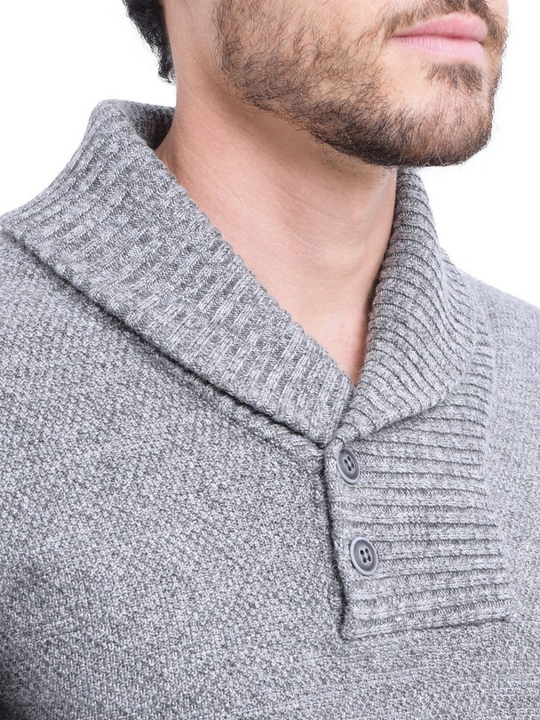 C&Jo Jacquard Shawl Collar Sweater With Buttons