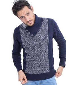 Jacquard Shawl Collar Sweater With Buttons