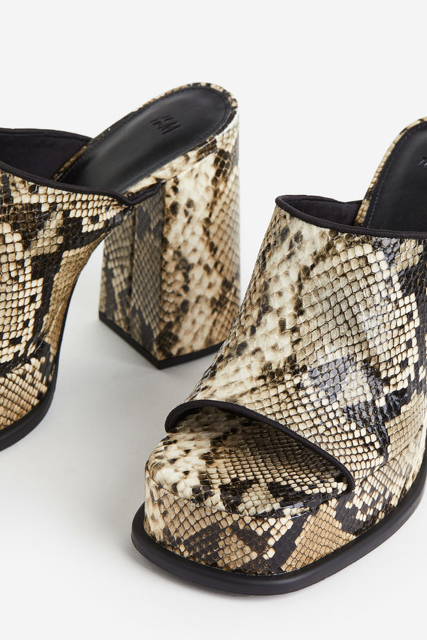 H&M Platform Mules Beige/snakeskin-patterned
