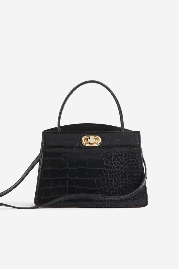 H&M Small Shoulder Bag Black/crocodile-patterned