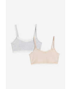 2-pack Lace-trimmed Strappy Tops Light Grey Marl/dusty Pink