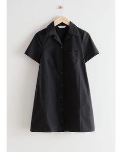 Buttoned A-line Mini Dress Black