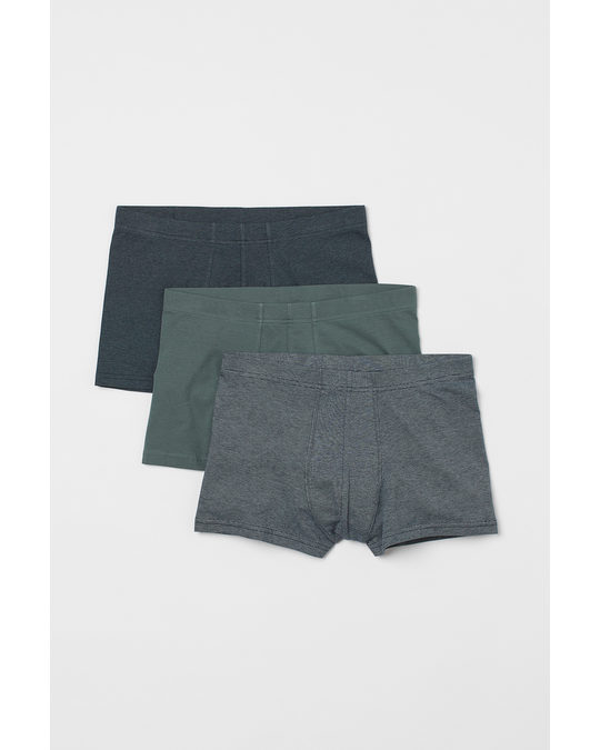 H&M 3-pack Short Cotton Trunks Dark Green