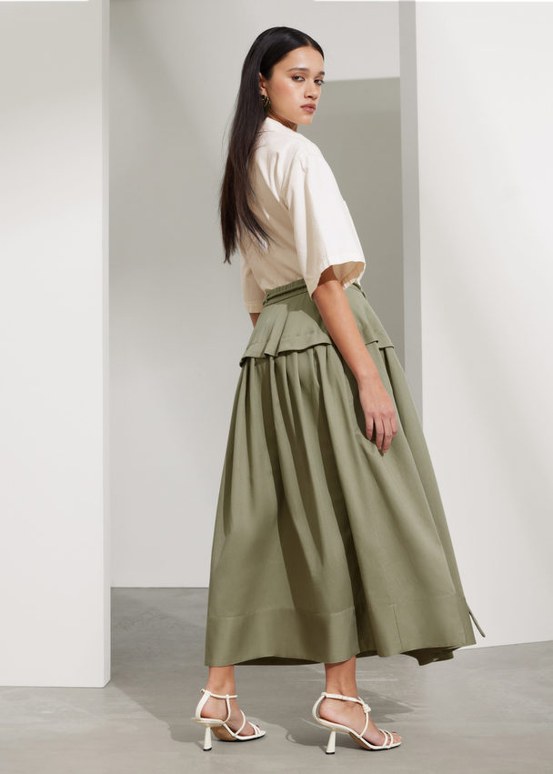 & Other Stories Tie-waist Midi Skirt Khaki