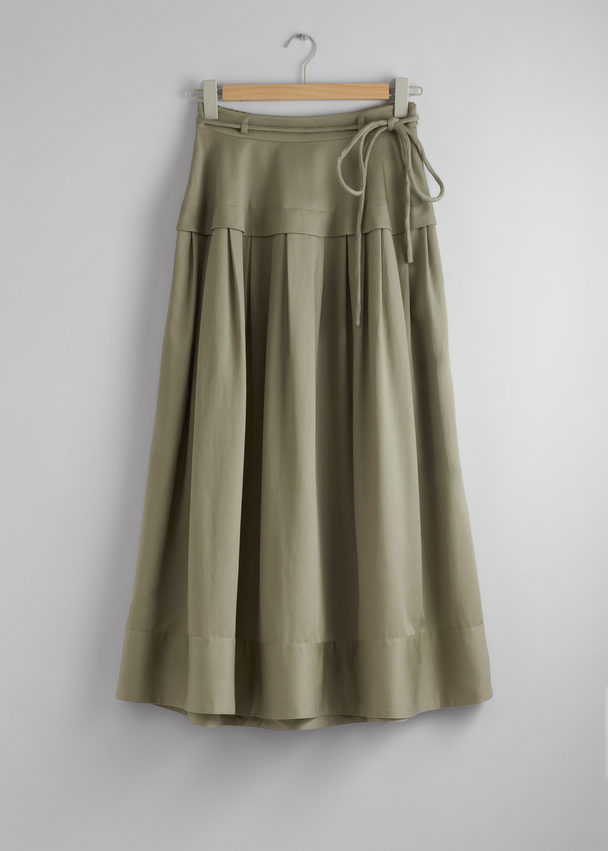 & Other Stories Tie-waist Midi Skirt Khaki