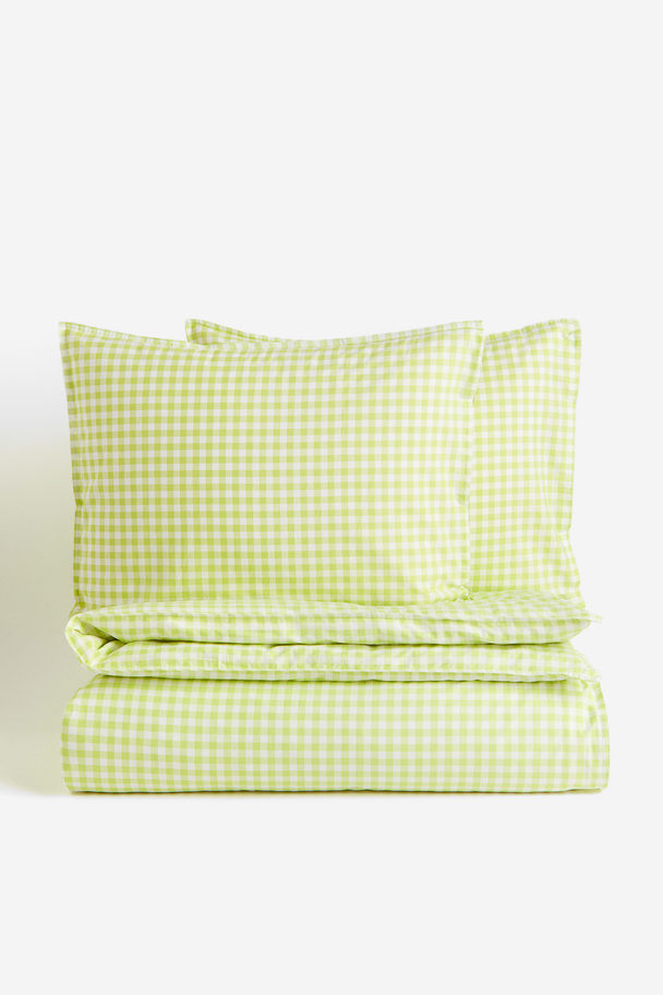 H&M HOME Patterned Double/king Size Duvet Cover Set Lime Green/checked