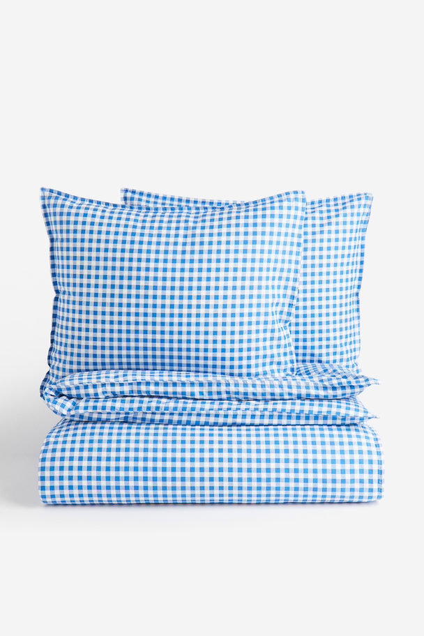 H&M HOME Patterned Double/king Size Duvet Cover Set Blue/gingham-checked