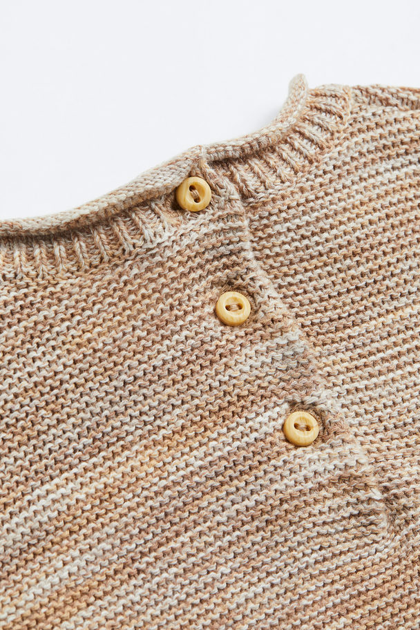 H&M Purl-knit Cotton Jumper Greige Marl