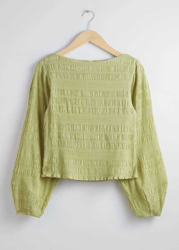 & Other Stories Smocked Blouse Green