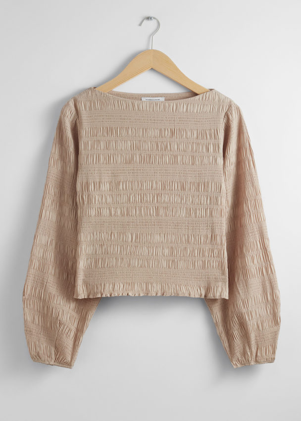 & Other Stories Gesmokte Bluse Beige