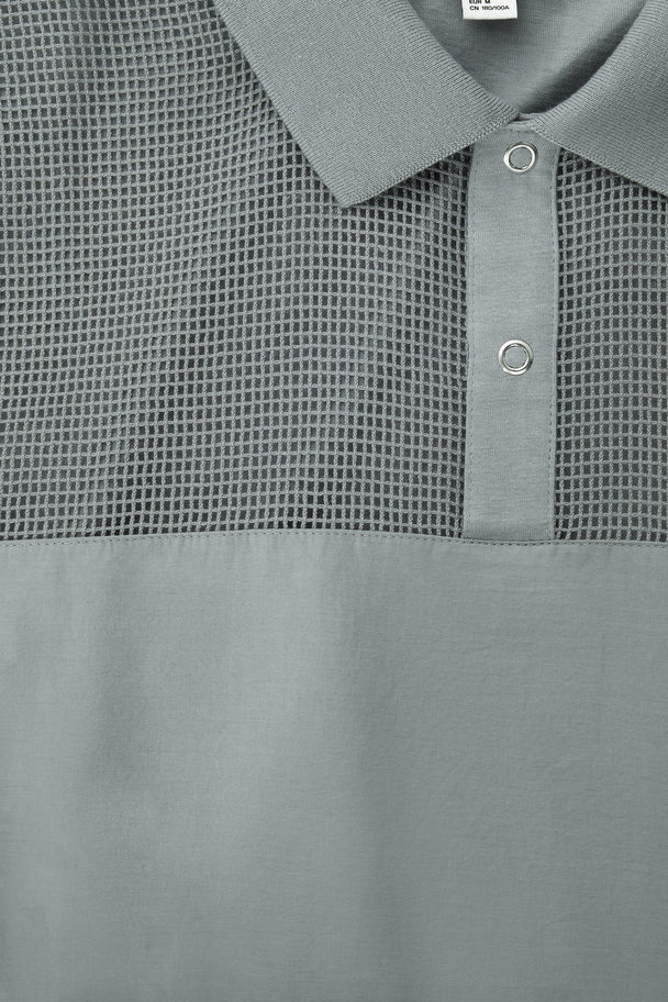 COS Mesh-panel Polo Shirt Grey