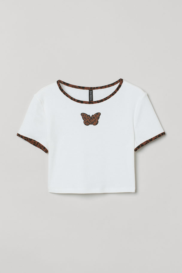 H&M Cropped Top White/butterfly
