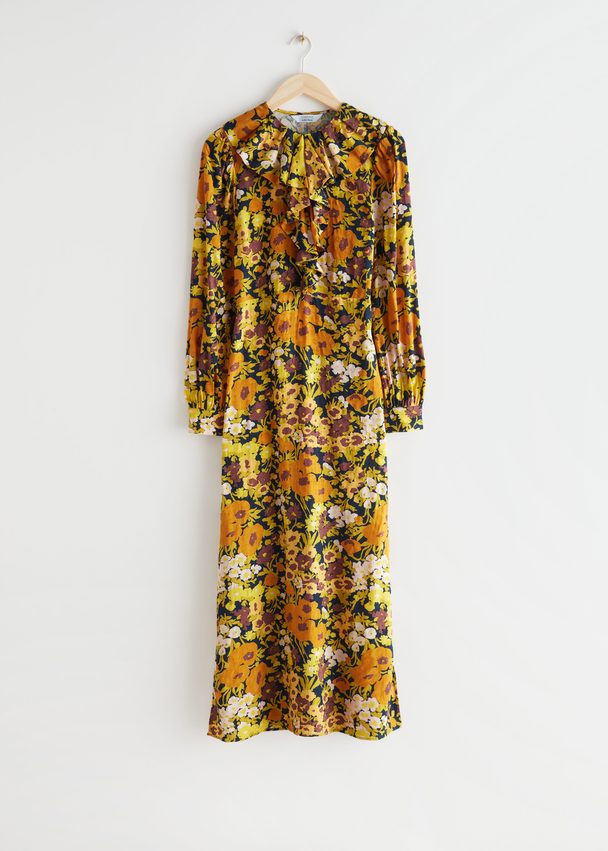& Other Stories Printed Ruffle Maxi Dress Yellow Florals