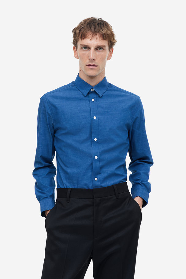 H&M Easy-Iron-Hemd in Slim Fit Blau