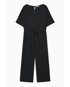 Drawstring-waist Linen Jumpsuit Black