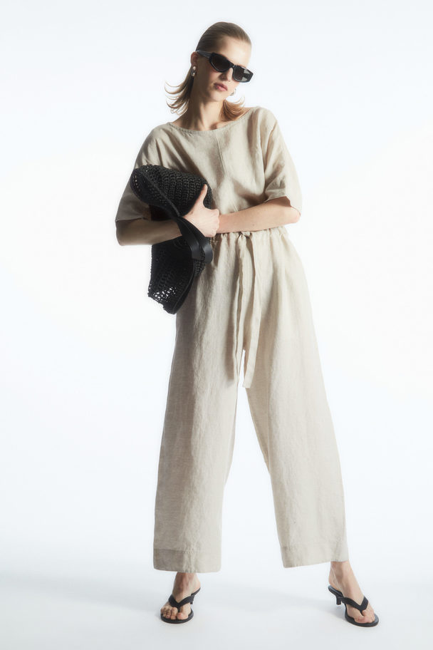 COS Drawstring-waist Linen Jumpsuit Beige