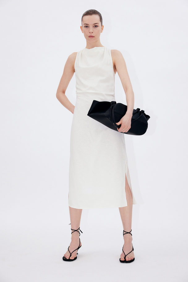 H&M Draped Linen-blend Dress White