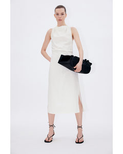 Draped Linen-blend Dress White