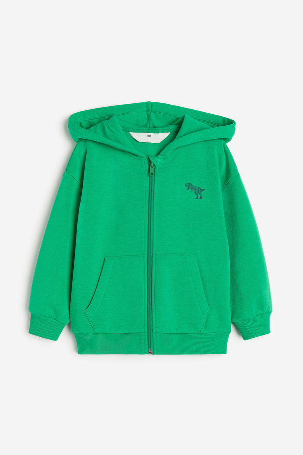 H&M Zip-through Hoodie Green/dinosaur