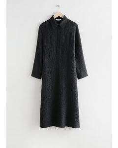 Textured Silk Midi Dress Black