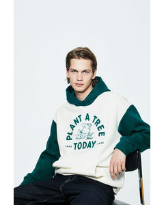 Bedruckter Hoodie in Relaxed Fit Weiß/Plant a Tree Today