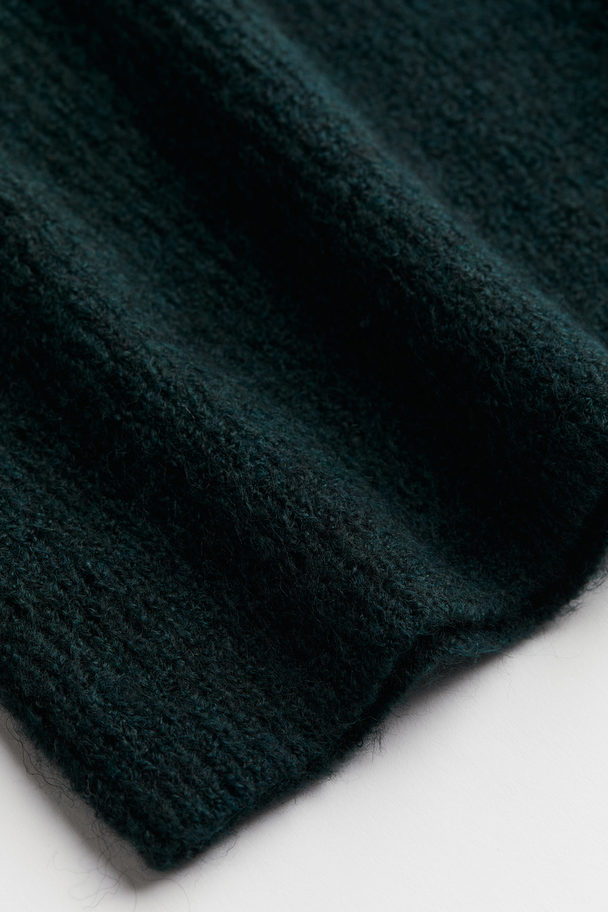 H&M Rib-knit Off-the-shoulder Jumper Dark Green