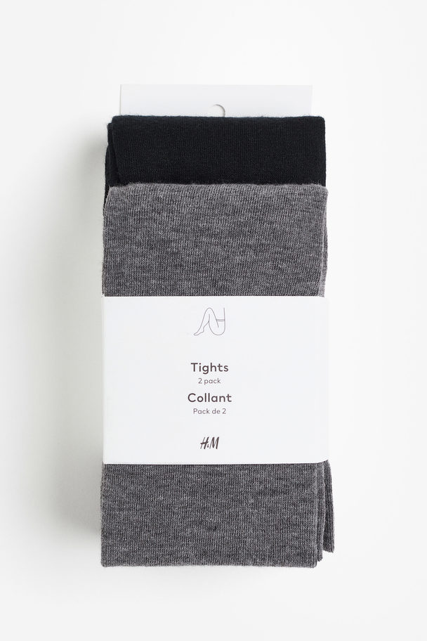 H&M 2-pack Fine-knit Tights Dark Grey Marl/black