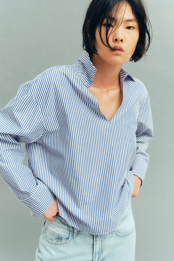 H&M Popover Shirt Blue/striped