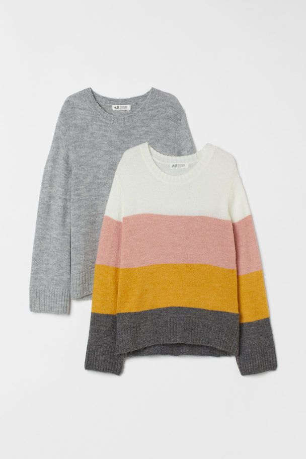 H&M 2-pack Jumpers Light Grey Marl/striped