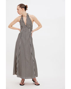 Long Halterneck Dress Cream/striped