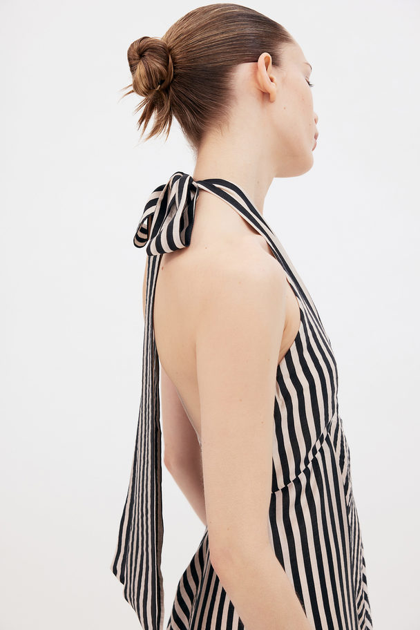 H&M Lang Halterneck-kjole Cream/stripet