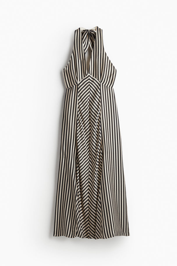 H&M Long Halterneck Dress Cream/striped
