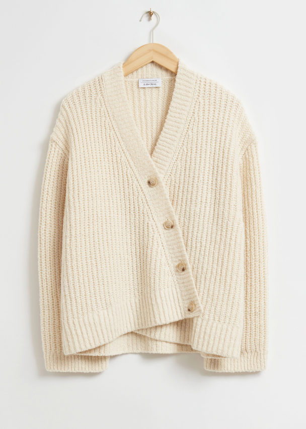 & Other Stories Relaxed Asymmetric Buttoned Cardigan White
