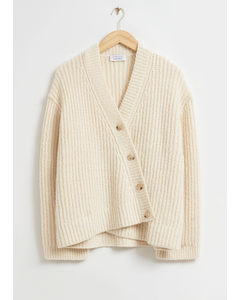 Relaxed Asymmetric Buttoned Cardigan White