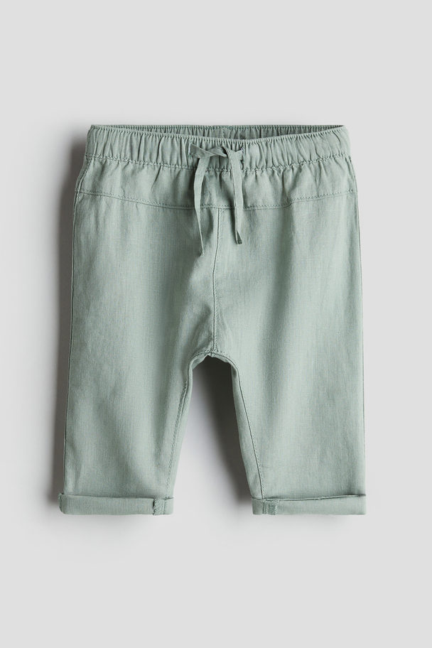 H&M Linen-blend Trousers Light Dusty Green