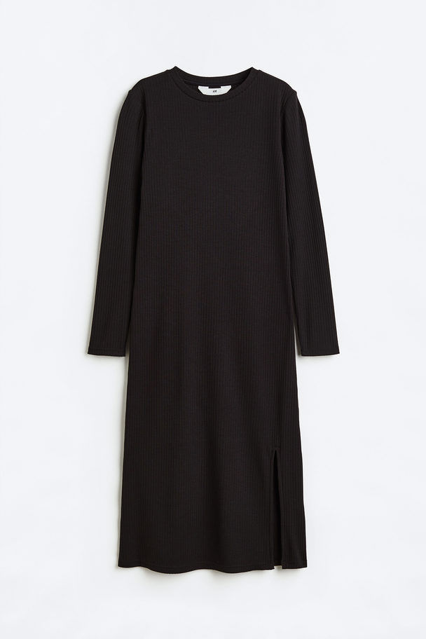 H&M Geripptes Jerseykleid Schwarz