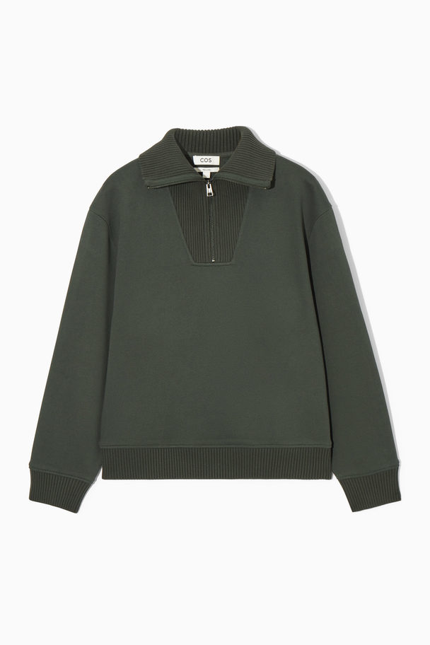 COS Funnel-neck Half-zip Sweatshirt Dark Green