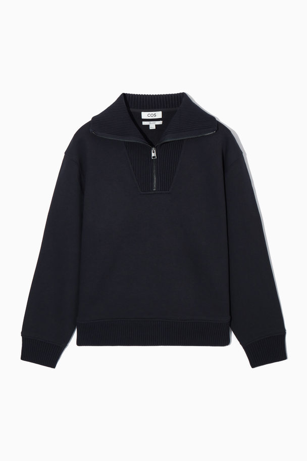 COS Funnel-neck Half-zip Sweatshirt Dark Navy