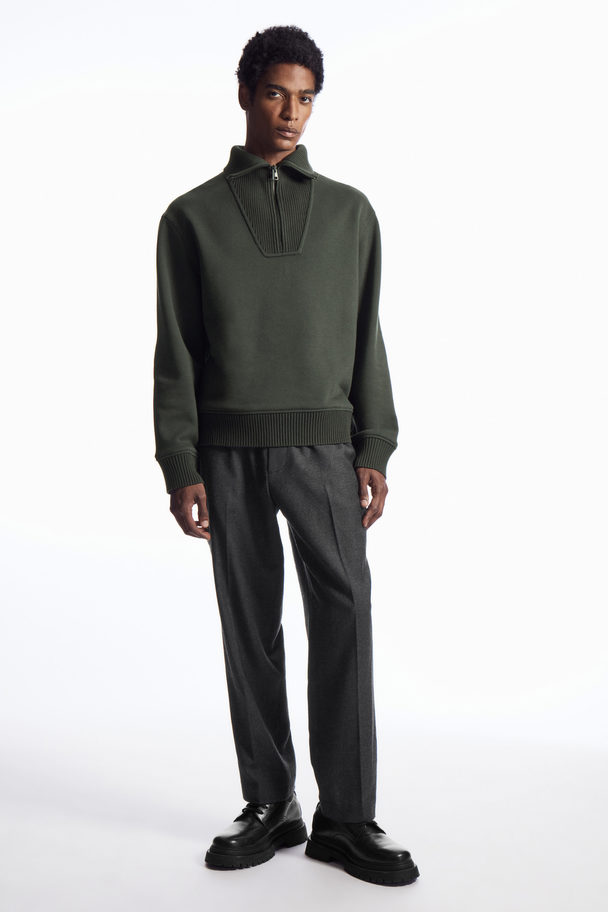 COS Funnel-neck Half-zip Sweatshirt Dark Green