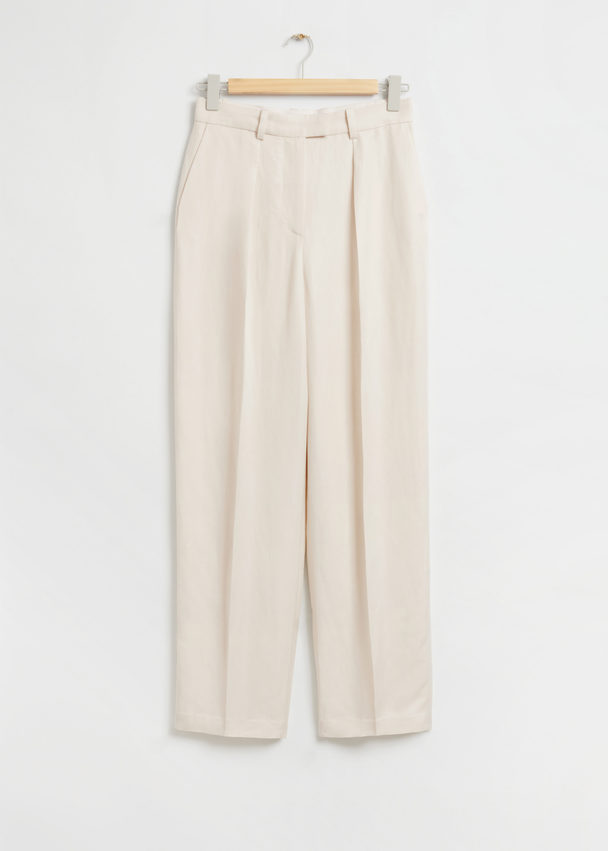 & Other Stories Relaxed Tailored Pleat Crease Trousers Cream