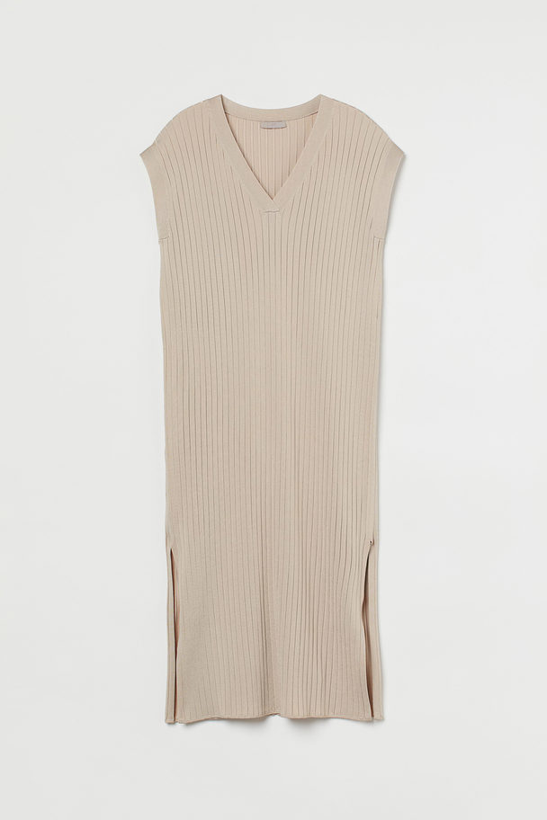 H&M Rib-knit Dress Light Beige