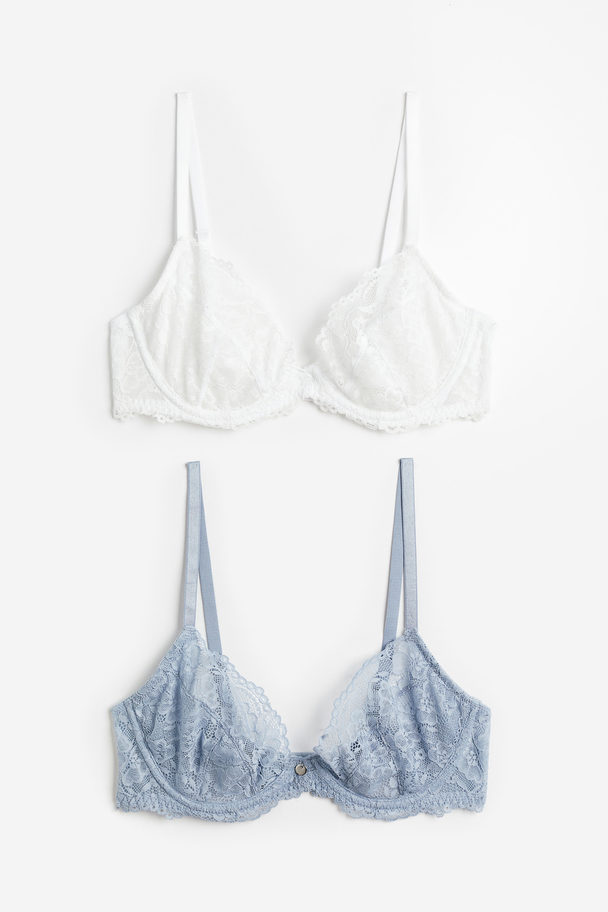 H&M 2-pack Non-padded Lace Bras Light Blue/white