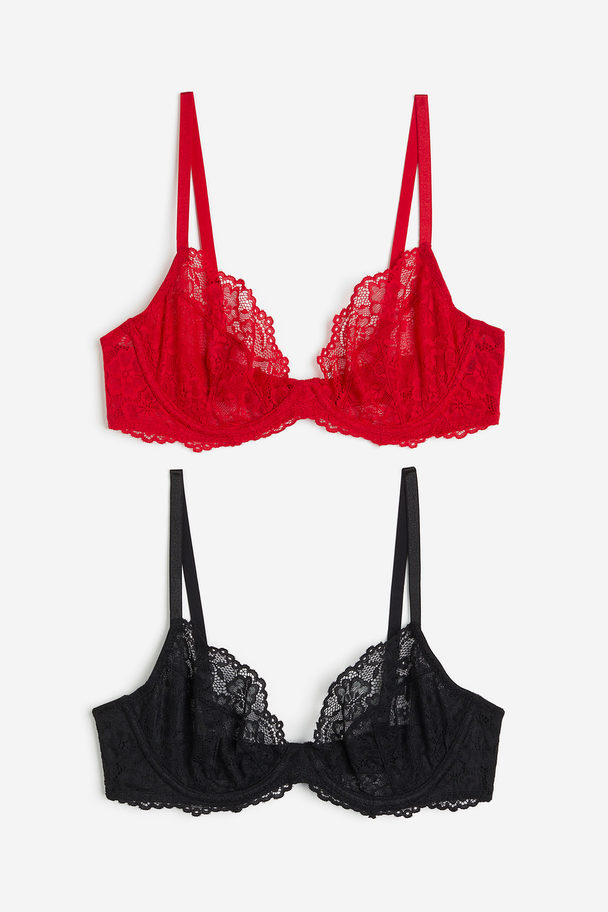 H&M 2-pack Non-padded Lace Bras Red/black