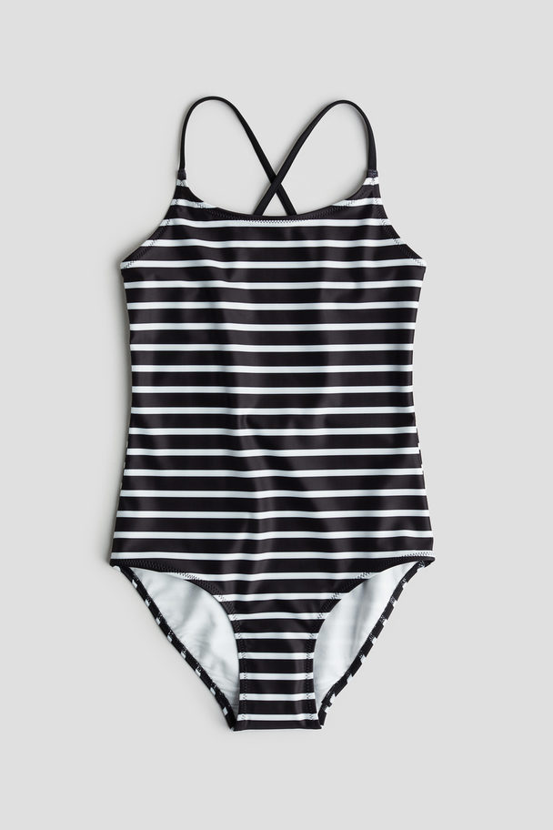 H&M Badeanzug mit Print Schwarz/Weiß gestreift