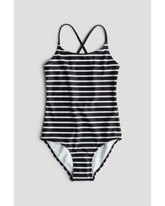 Badeanzug mit Print Schwarz/Weiß gestreift