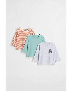 3-pack Cotton Tops Blue-green/striped