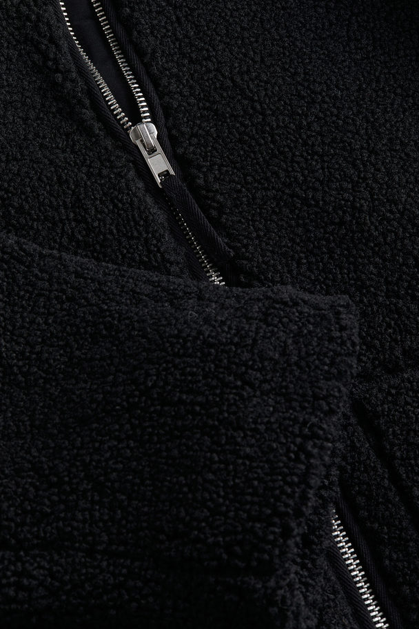 H&M Teddyfleece-Jacke mit Reißverschluss Schwarz